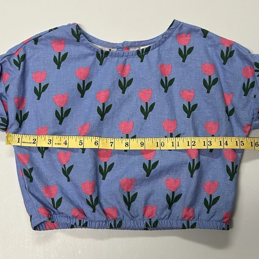 Hanna‎ Andersson Girls Floral Top Size 6-7 (120) Cotton Linen Spring Tulips